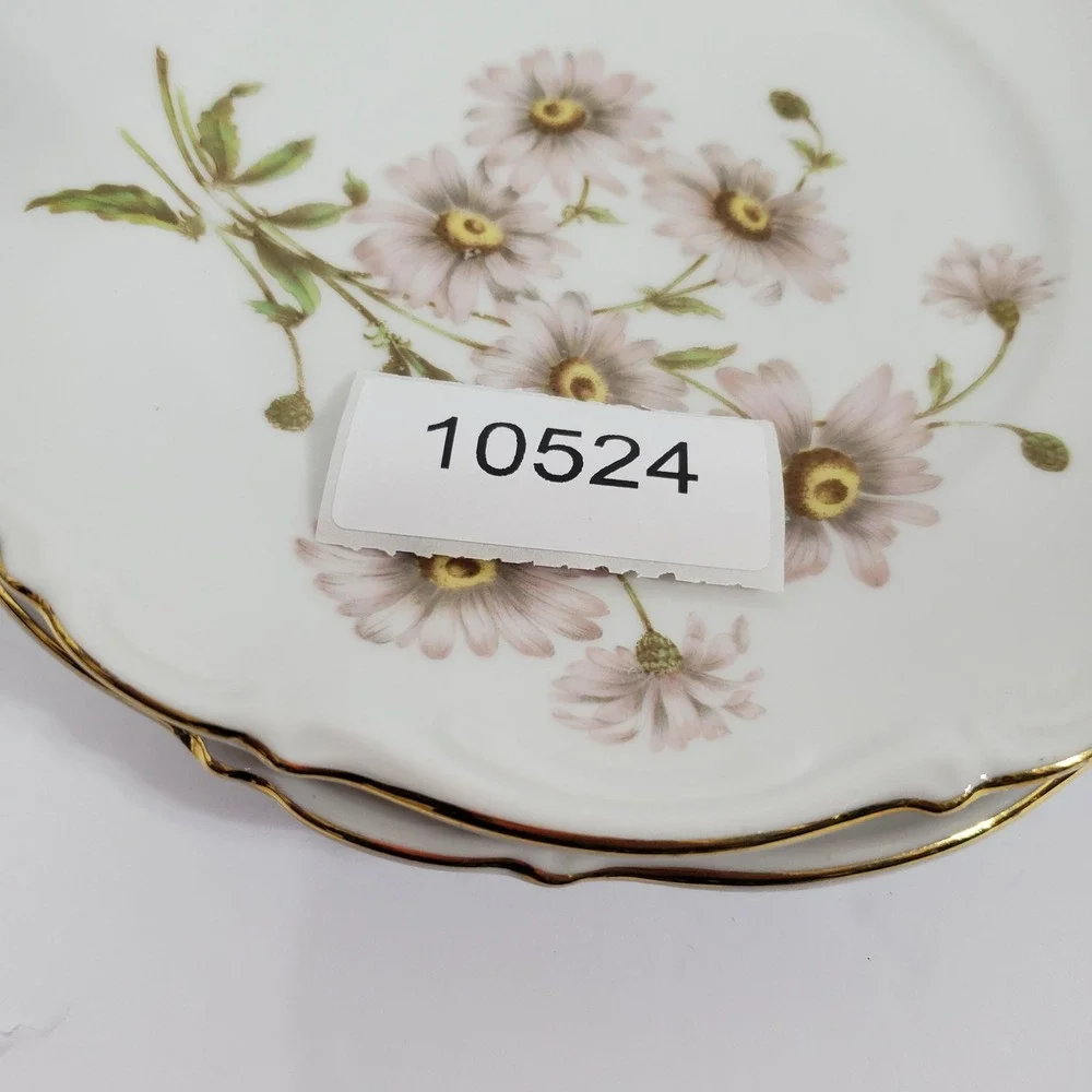 Mitterteich Bavaria Daisy Bell Salad Plate White Gold Trim Scalloped Edge Set 2
